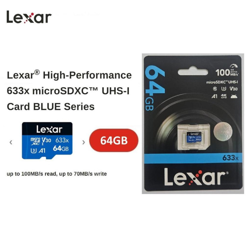 MicroSD 64GB - SDXC V30 LEXAR 633x 64GB U3 A1